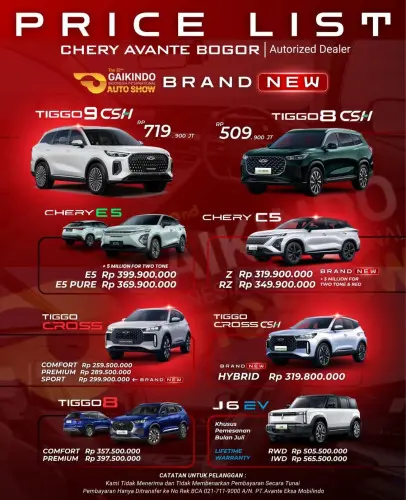 Pricelist Harga Chery kotabandung 2025